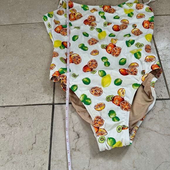 J. Crew L Fruit Print Lemon Kiwi Orange Lime Swimsuit One Piece White Beach Pool - Picture 5 of 14